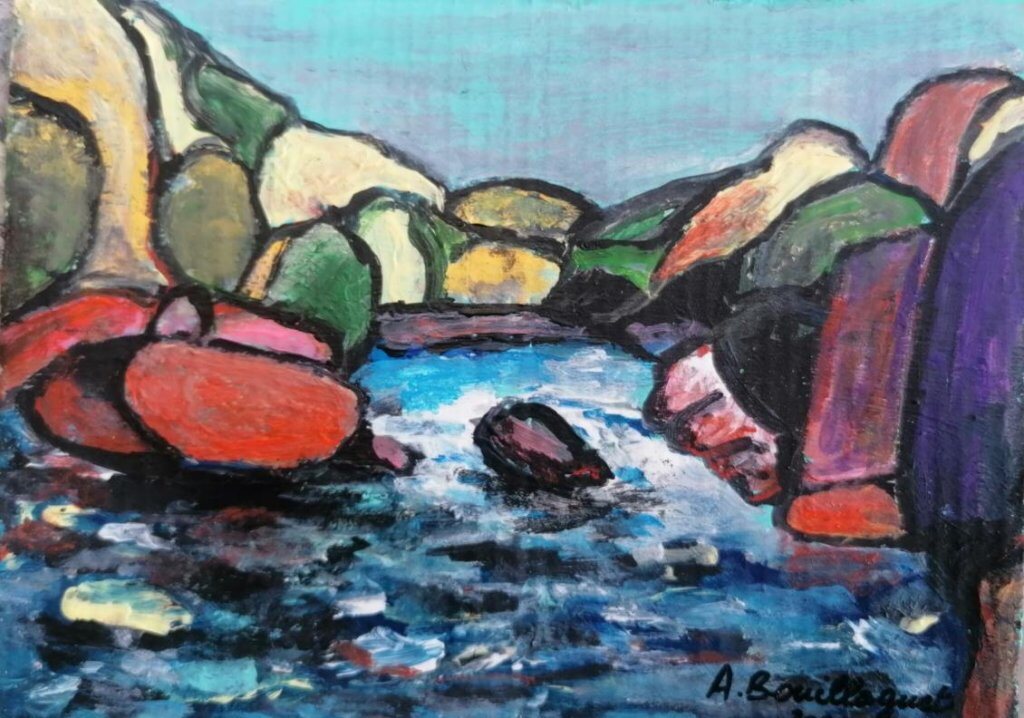 La Vézère au Saillant, 13 × 18 cm — peinture d’Alain Bouillaguet