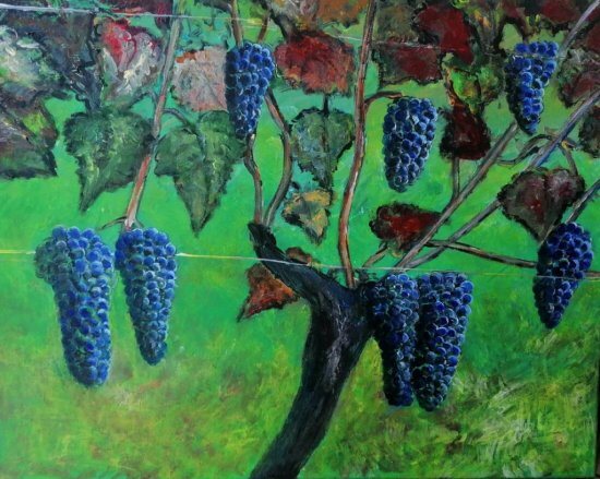 Petit cep de vigne, 20 × 20 cm — peinture d’Alain Bouillaguet