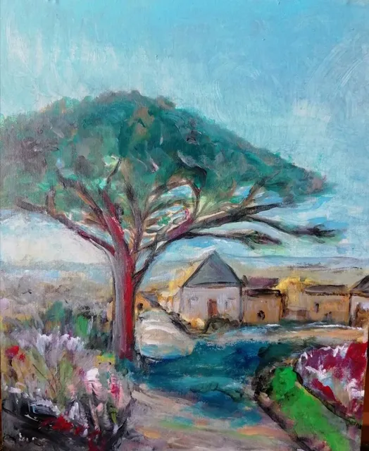 Le parasol, 40 × 40 cm — peinture d’Alain Bouillaguet