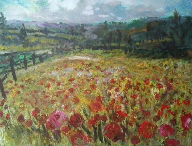 Les coquelicots, 61 × 50 cm — peinture d’Alain Bouillaguet