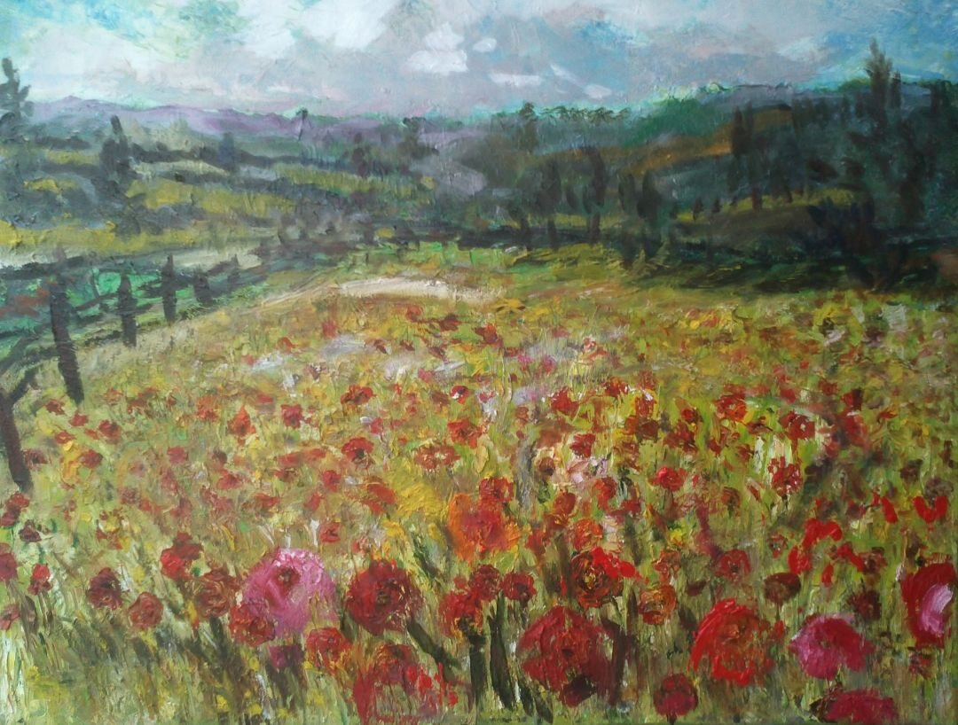 Les coquelicots, 61 × 50 cm — peinture d’Alain Bouillaguet