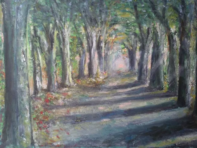 Sous-bois, 50 × 40 cm — peinture d’Alain Bouillaguet