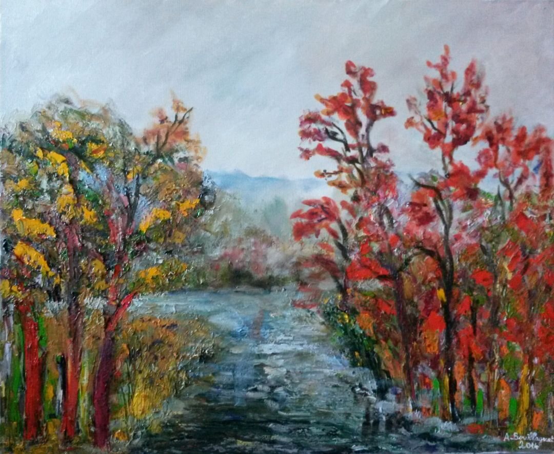 Rivière en automne, 61 × 50 cm — peinture d’Alain Bouillaguet