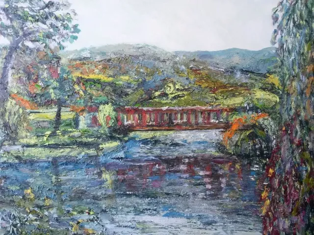 Petit pont à Marciac, 61 × 50 cm — peinture d’Alain Bouillaguet
