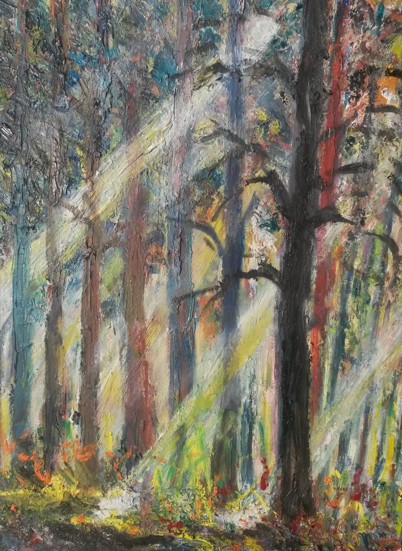 Lumière dans le bois, 61 × 50 cm — peinture d’Alain Bouillaguet