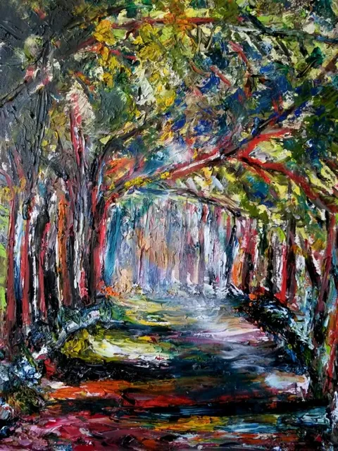 Sous-bois, 61 × 50 cm — peinture d’Alain Bouillaguet