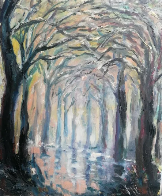 La Corrèze à froid, 61 × 50 cm — peinture d’Alain Bouillaguet