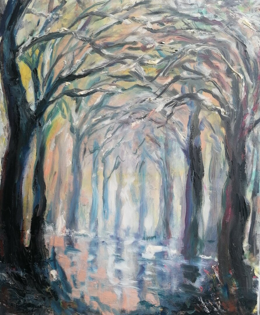 La Corrèze à froid, 61 × 50 cm — peinture d’Alain Bouillaguet