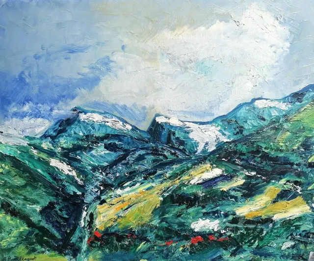 Les Ménuires, 61 × 50 cm — peinture d’Alain Bouillaguet