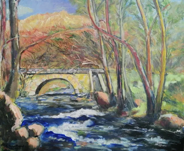 La Corrèze à Corrèze, 61 × 50 cm — peinture d’Alain Bouillaguet