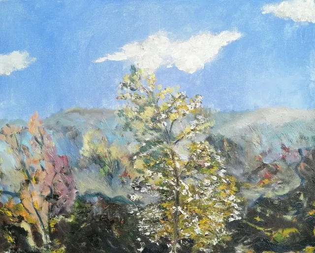 Buisson dans les Monédières, 61 × 50 cm — peinture d’Alain Bouillaguet