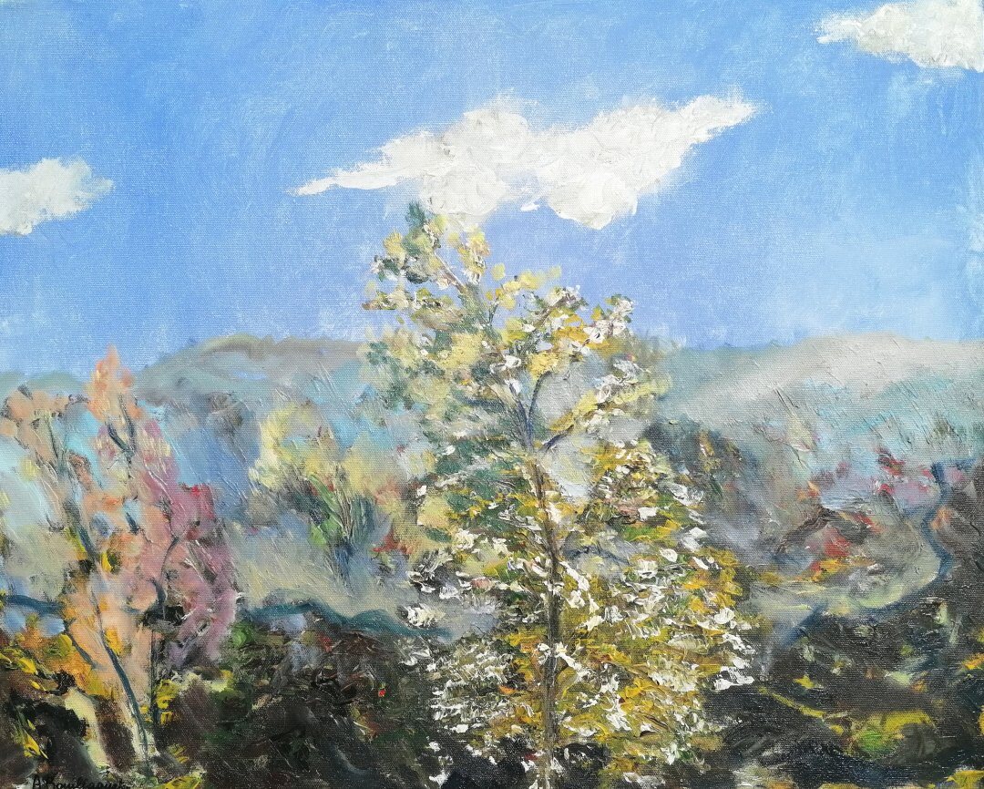 Buisson dans les Monédières, 61 × 50 cm — peinture d’Alain Bouillaguet
