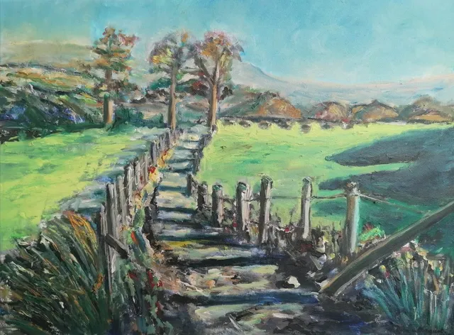 Chemin des prés, 61 × 46 cm — peinture d’Alain Bouillaguet