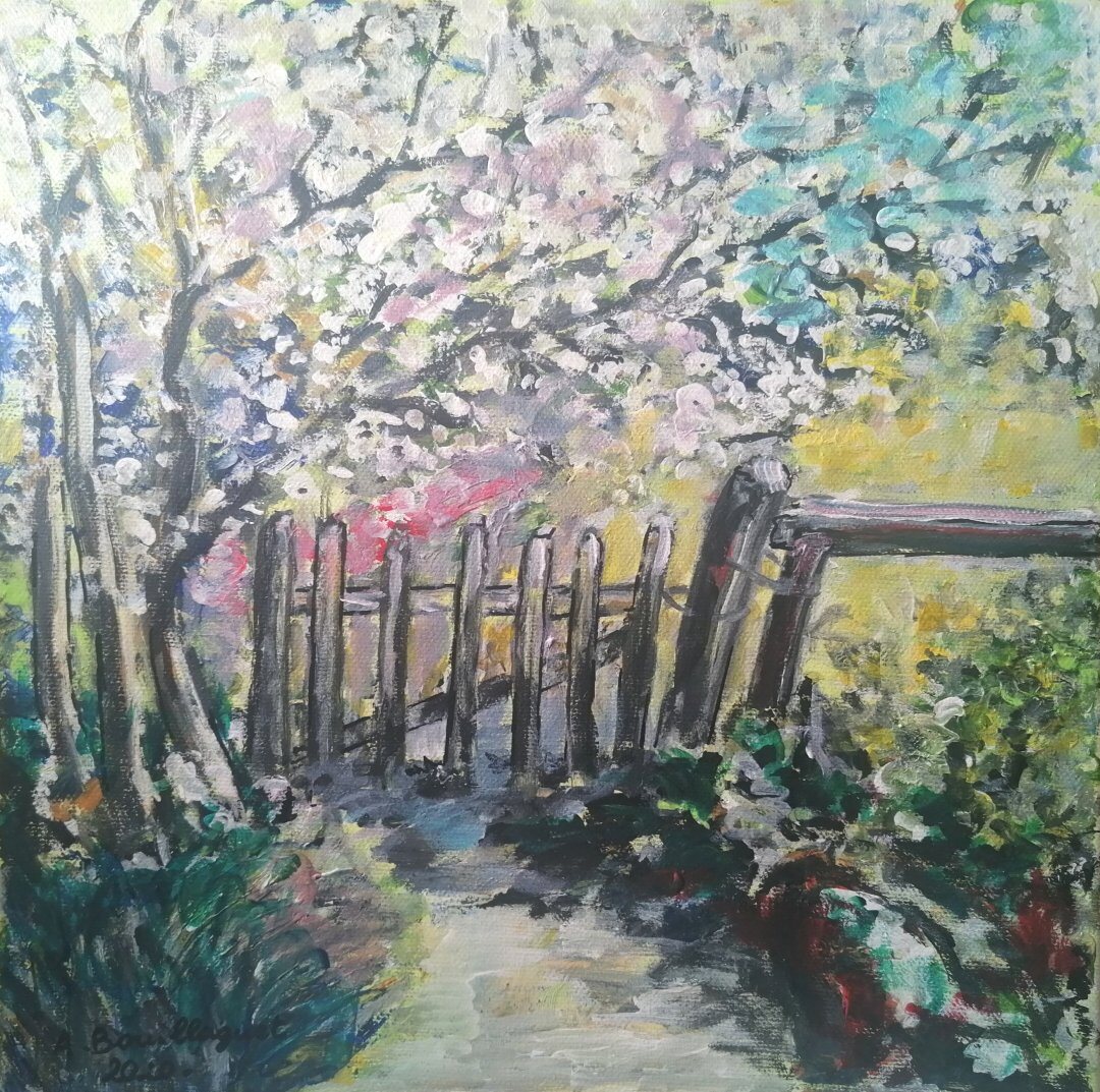 Le clédou des brebis, 30 × 30 cm — peinture d’Alain Bouillaguet