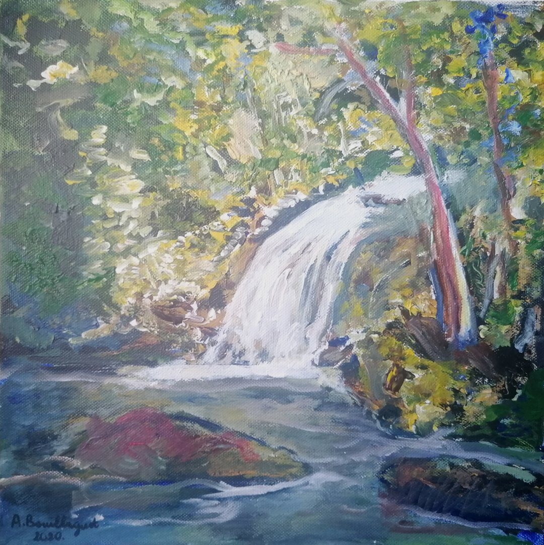 Cascade de Murel, 30 × 30 cm — peinture d’Alain Bouillaguet