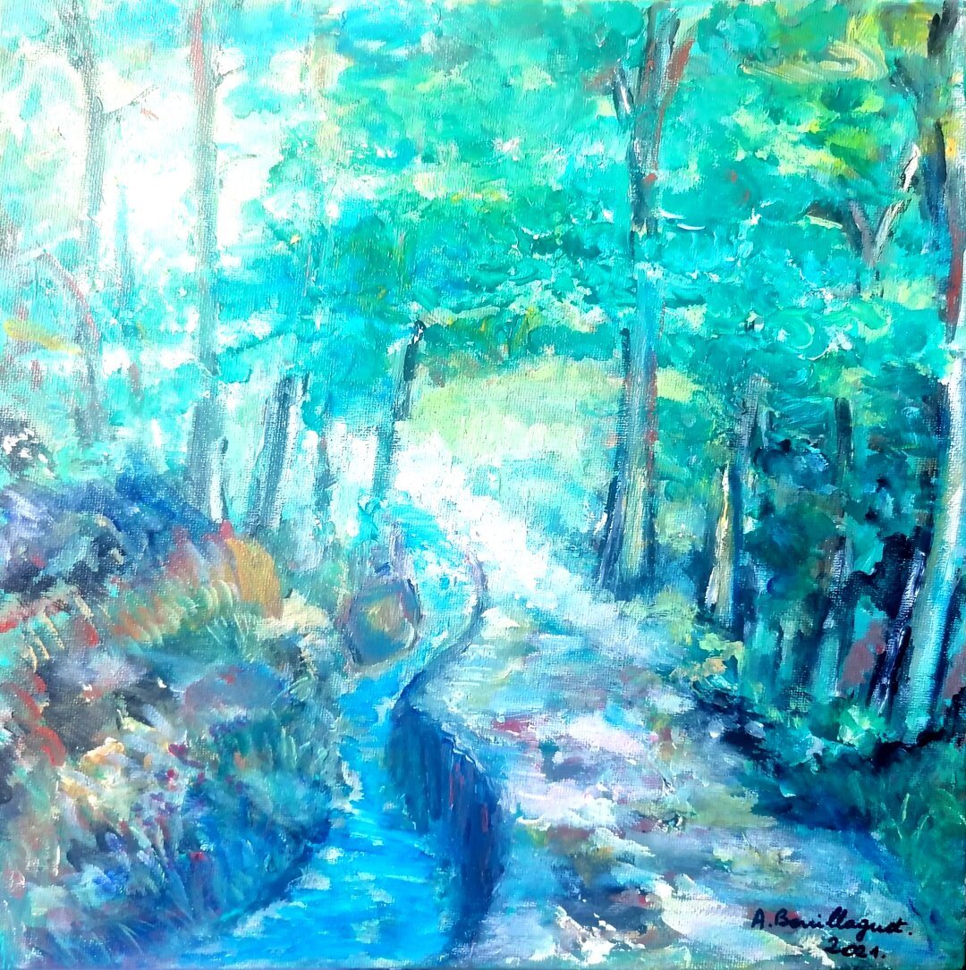 Canal des Moines, Aubazine, 30 × 30 cm — peinture d’Alain Bouillaguet