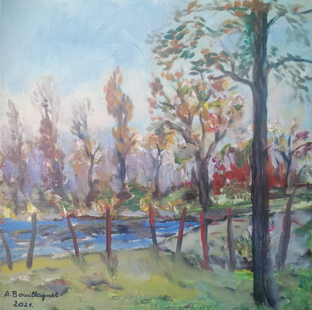 Ruisseau de Saint Bonnet, 30 × 30 cm — peinture d’Alain Bouillaguet