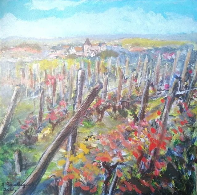 Vigne à Branceille, 30 × 30 cm — peinture d’Alain Bouillaguet