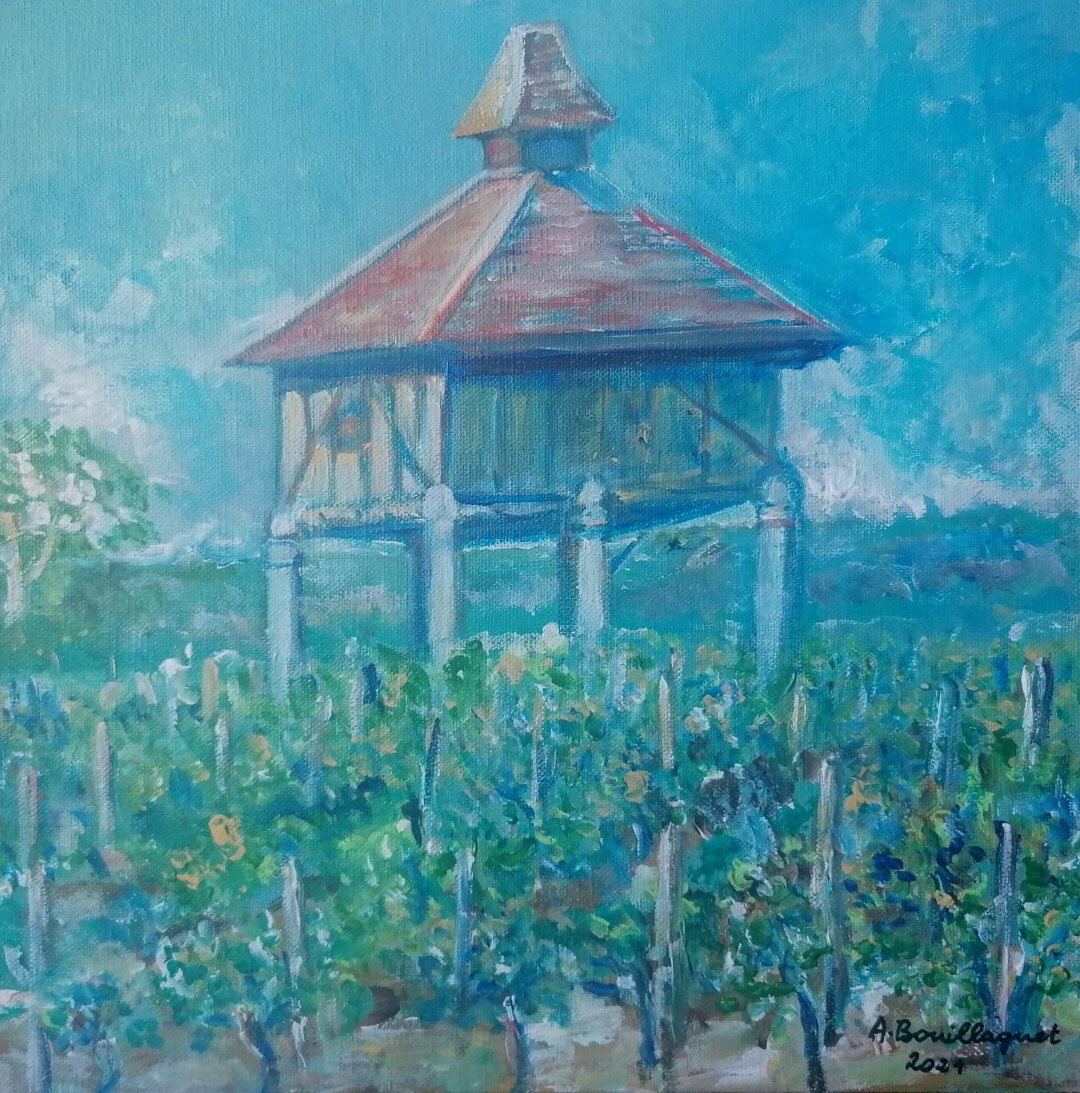 Pigeonnier à Cahors, 30 × 30 cm — peinture d’Alain Bouillaguet
