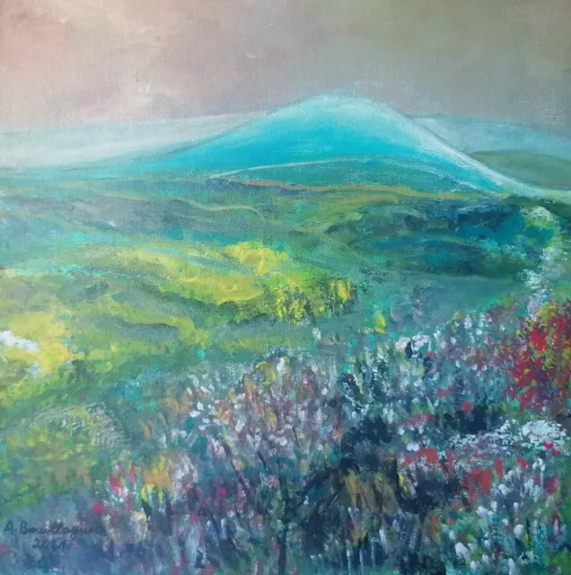 Les Monédières, 30 × 30 cm — peinture d’Alain Bouillaguet