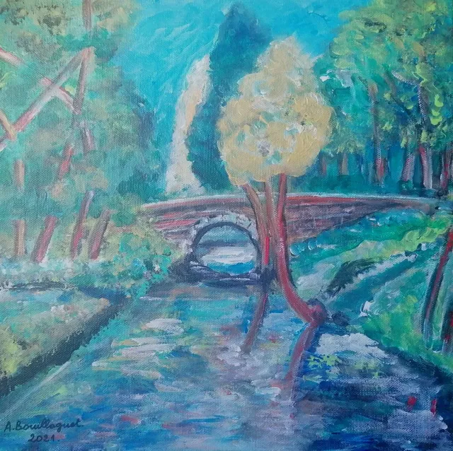 Pont de Variéras, 30 × 30 cm — peinture d’Alain Bouillaguet