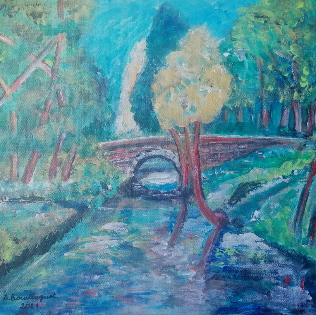 Pont de Variéras, 30 × 30 cm — peinture d’Alain Bouillaguet