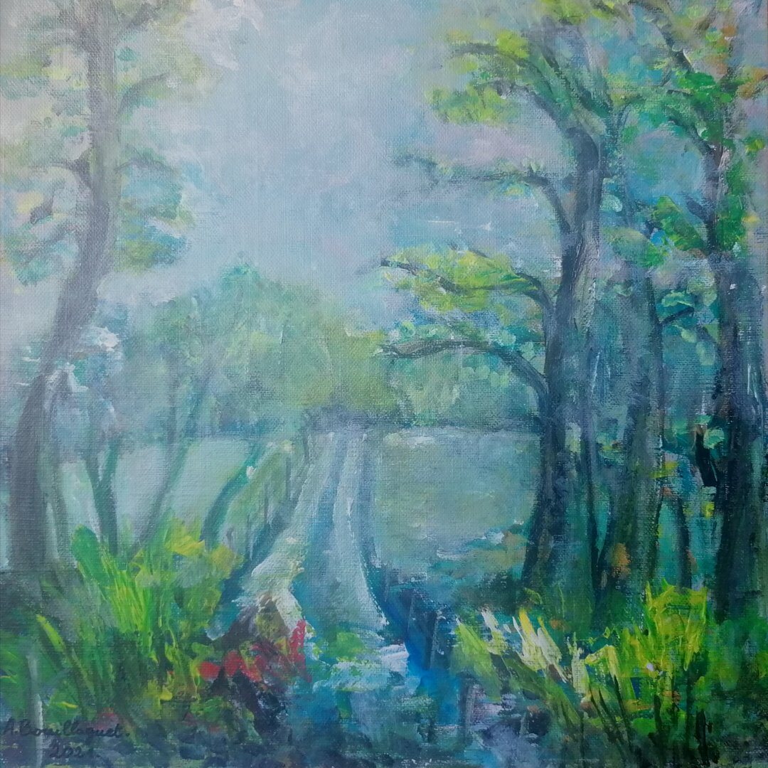 Chemin de la Chapelle, 40 × 40 cm — peinture d’Alain Bouillaguet