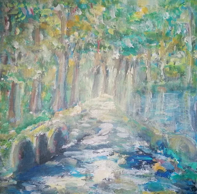 Etang dans les Monédières, 30 × 30 cm — peinture d’Alain Bouillaguet
