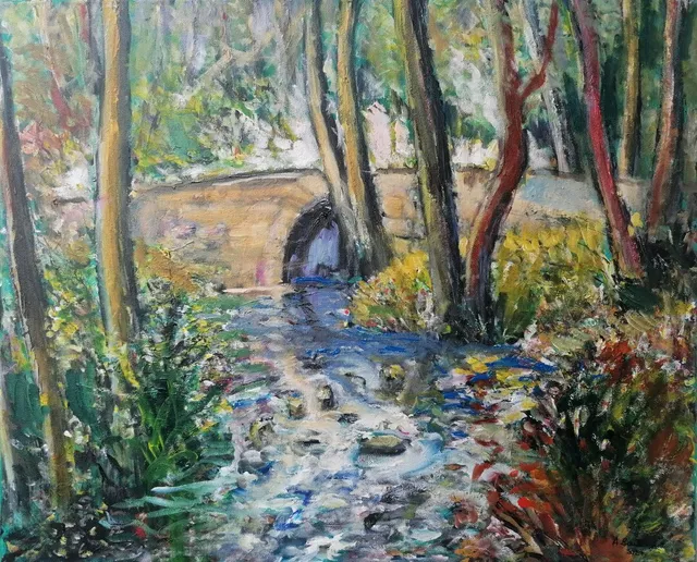 Pont romain du Compeix, 61 × 50 cm — peinture d’Alain Bouillaguet