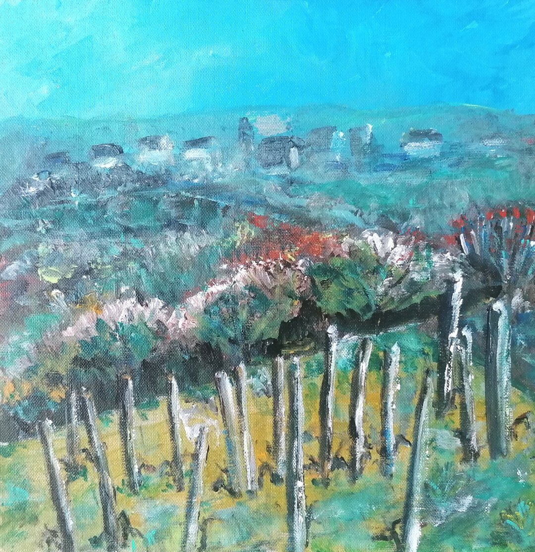 Vigne à Allassac, 30 × 30 cm — peinture d’Alain Bouillaguet