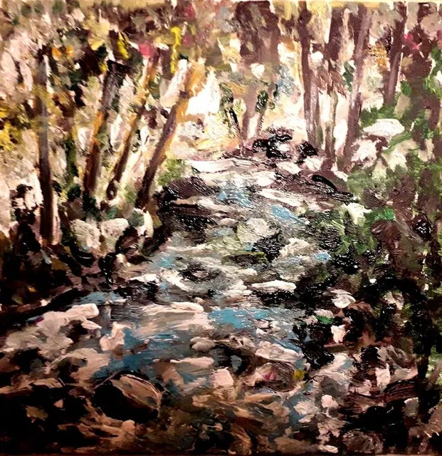 La Vézère à Treignac, 30 × 30 cm — peinture d’Alain Bouillaguet