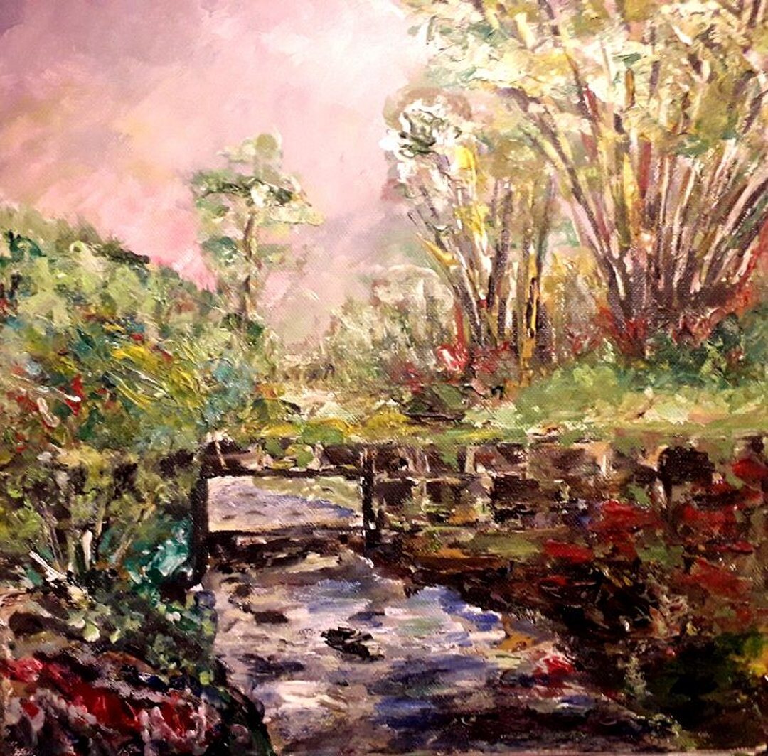 Pont de Bonnefond, 30 × 30 cm — peinture d’Alain Bouillaguet