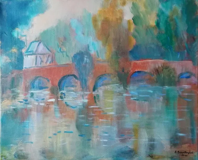 Pont du Saillant, 61 × 50 cm — peinture d’Alain Bouillaguet