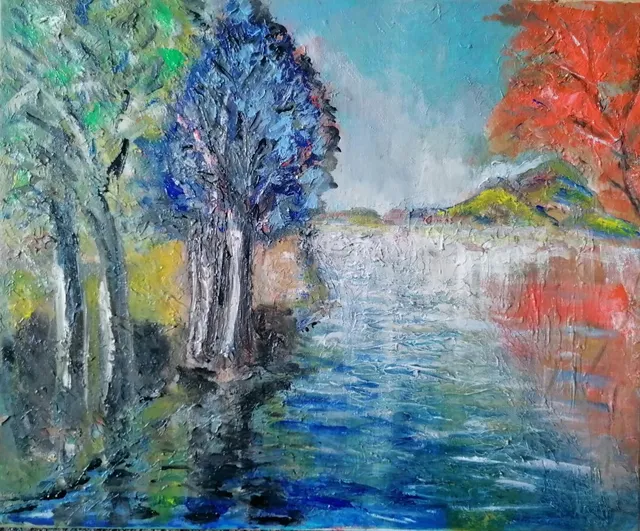 L'arbre bleu, 61 × 50 cm — peinture d’Alain Bouillaguet