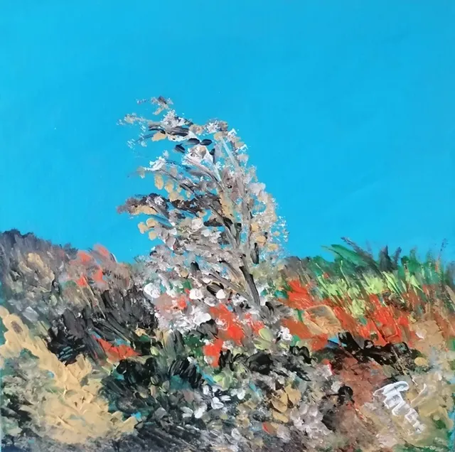 Les Monédières, 30 × 30 cm — peinture d’Alain Bouillaguet