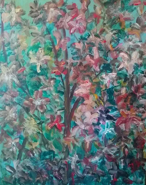 Arbuste en fleurs, 41 × 33 cm — peinture d’Alain Bouillaguet
