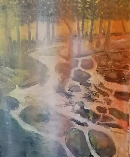 Ruisseau en Haute Corrèze, 61 × 50 cm — peinture d’Alain Bouillaguet