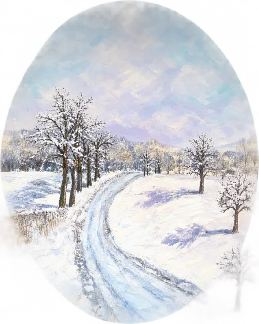 Les Planchades en hiver, 61 × 50 cm — peinture d’Alain Bouillaguet