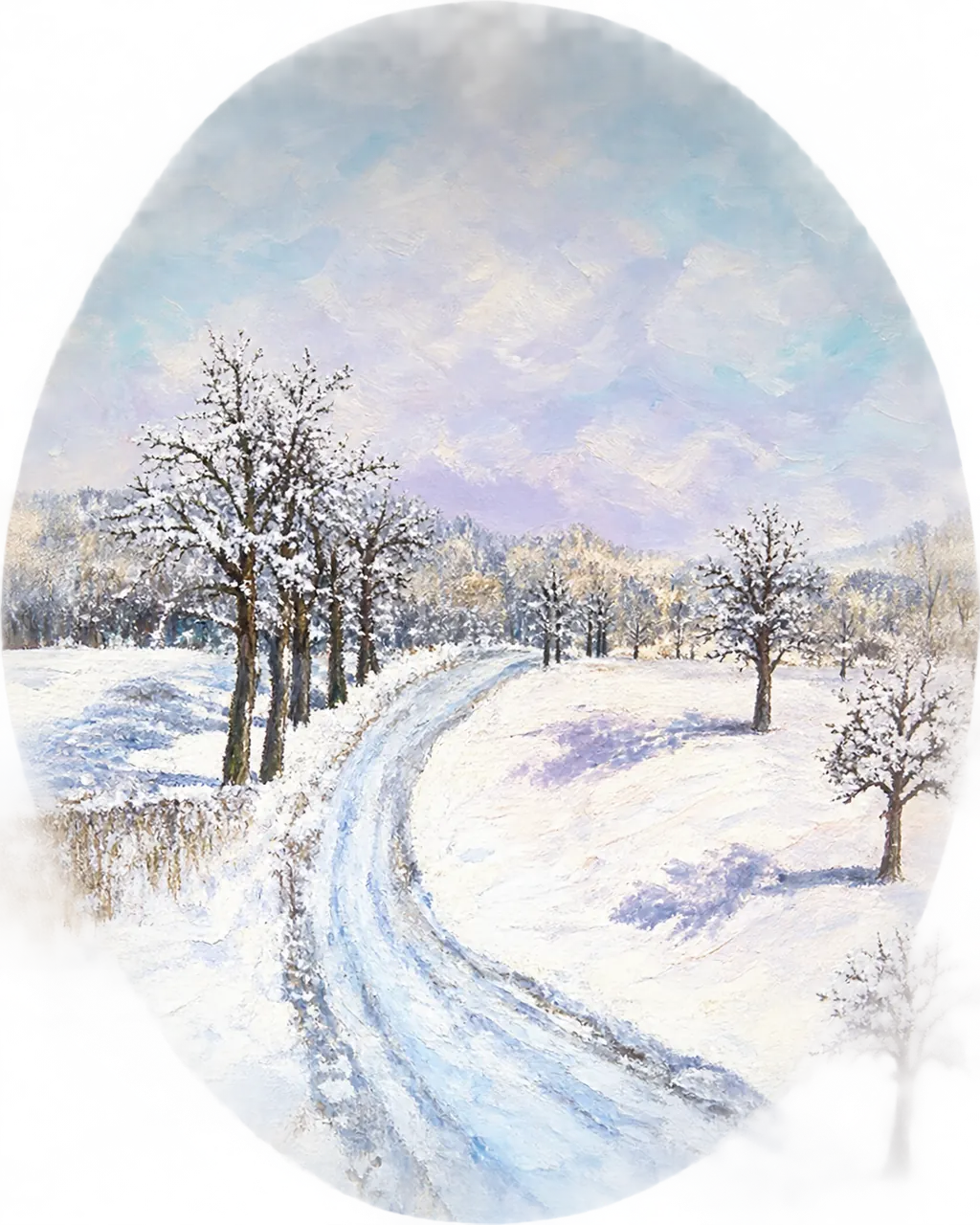 Les Planchades en hiver, 61 × 50 cm — peinture d’Alain Bouillaguet