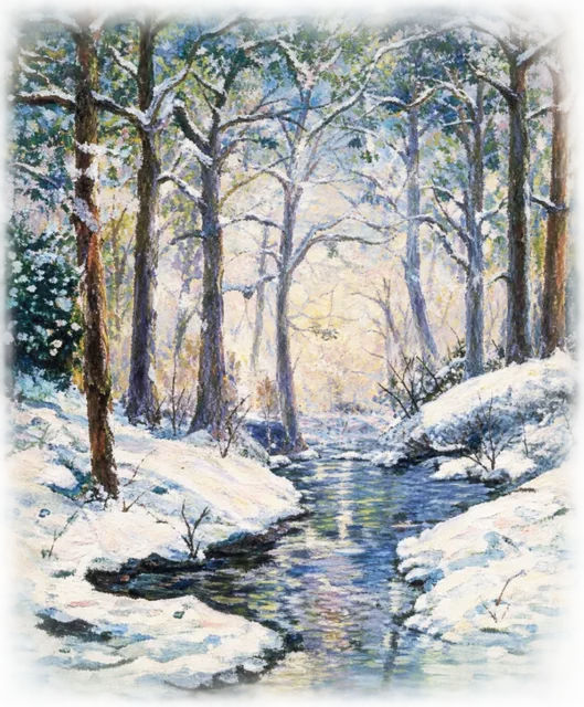Ruisseau en hiver, 61 × 50 cm — peinture d’Alain Bouillaguet