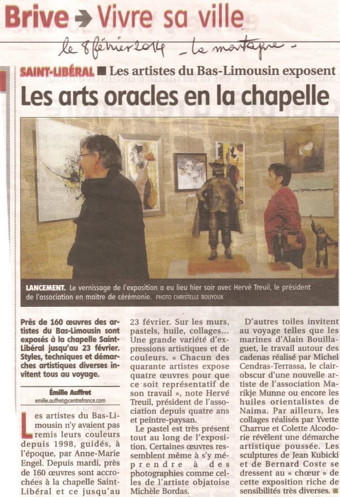 Coupure de presse de La Montagne, juillet 2013, consacrée à Alain Bouillaguet