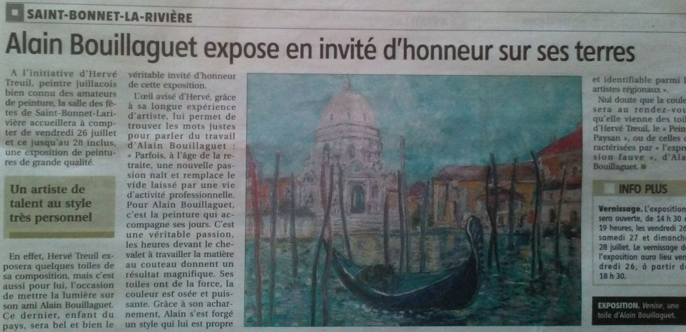 Coupure de presse de La Montagne, juillet 2013, consacrée à Alain Bouillaguet
