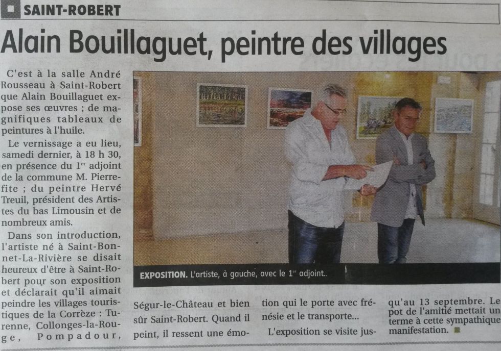 Coupure de presse de La Montagne, septembre 2014, consacrée à Alain Bouillaguet