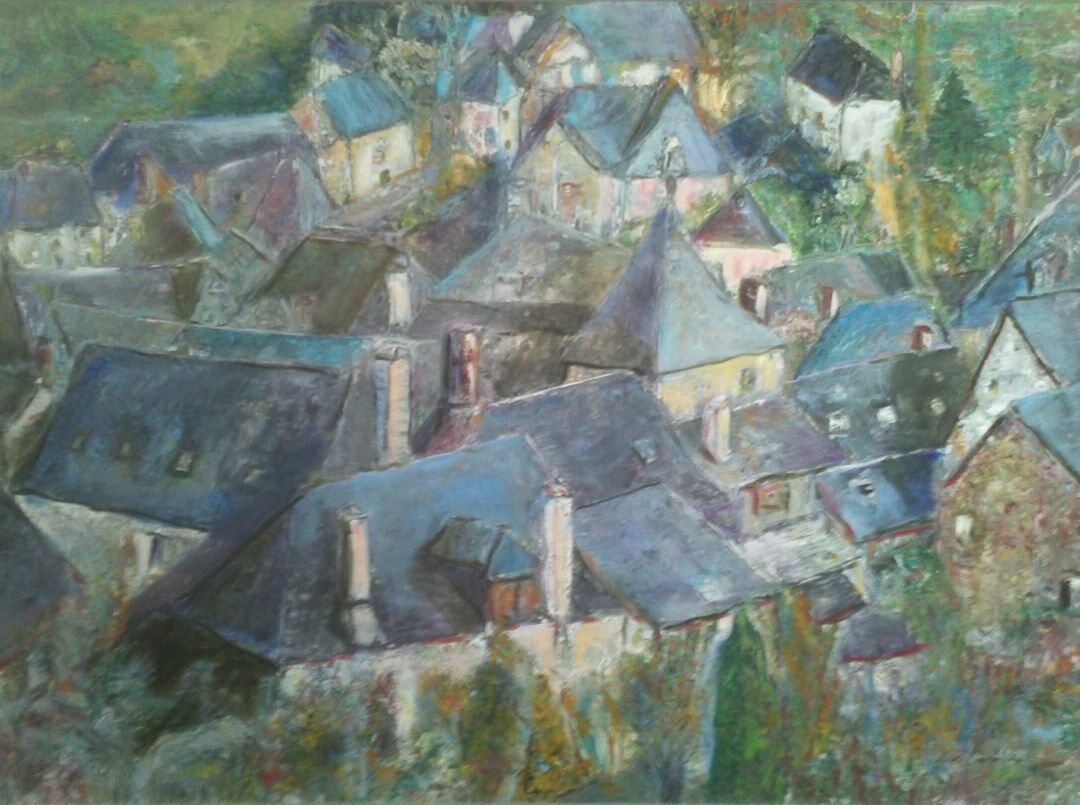 Les toits de Turenne, 116 × 81 cm — peinture d’Alain Bouillaguet