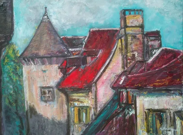 Carennac, 61 × 50 cm — peinture d’Alain Bouillaguet