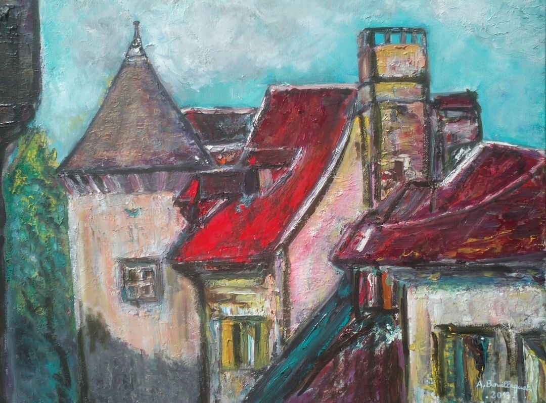 Carennac, 61 × 50 cm — peinture d’Alain Bouillaguet