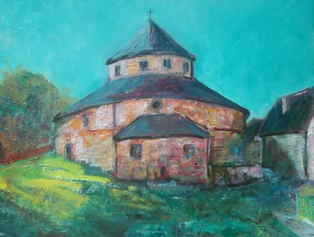 L'église de Saint Bonnet Larivière, 61 × 50 cm — peinture d’Alain Bouillaguet
