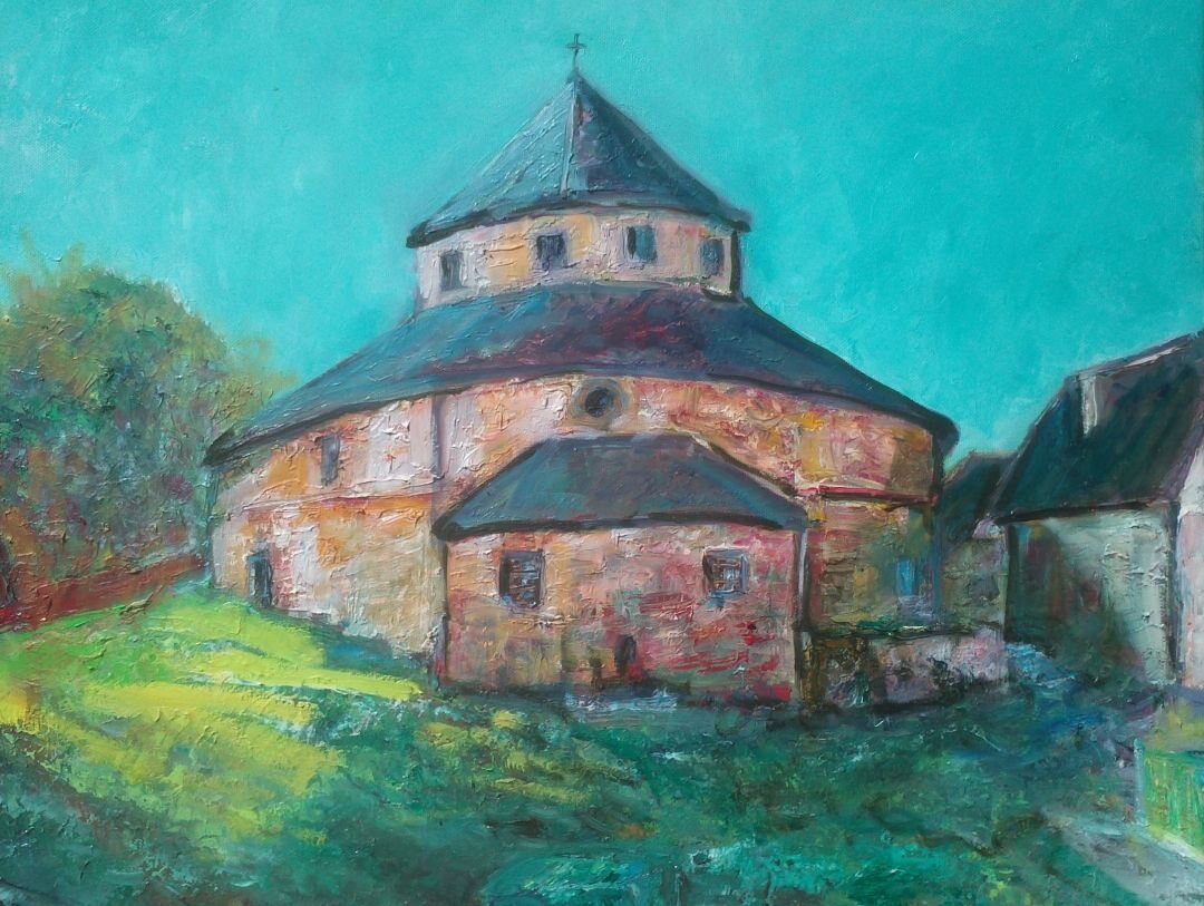 L'église de Saint Bonnet Larivière, 61 × 50 cm — peinture d’Alain Bouillaguet