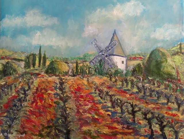 Le moulin, 61 × 50 cm — peinture d’Alain Bouillaguet