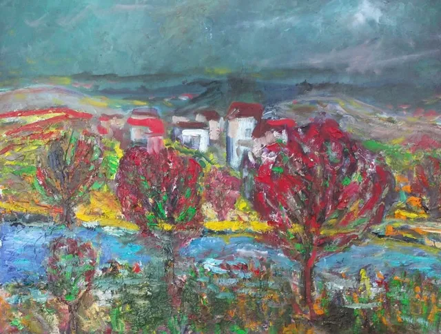 Les maisons blanches, 61 × 50 cm — peinture d’Alain Bouillaguet